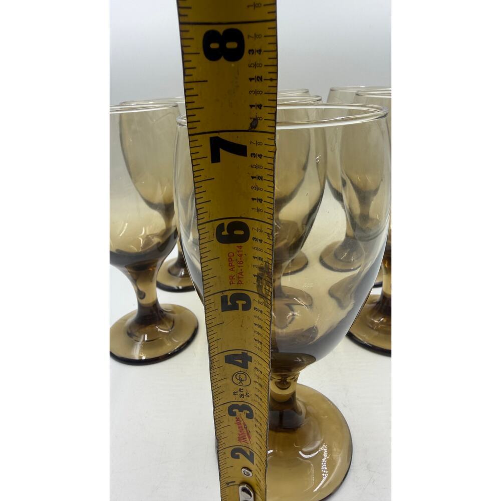 Vintage Libbey Smokey Brown Set of 7 Water Goblet Glasses (V8476) - Picture 4 of 6